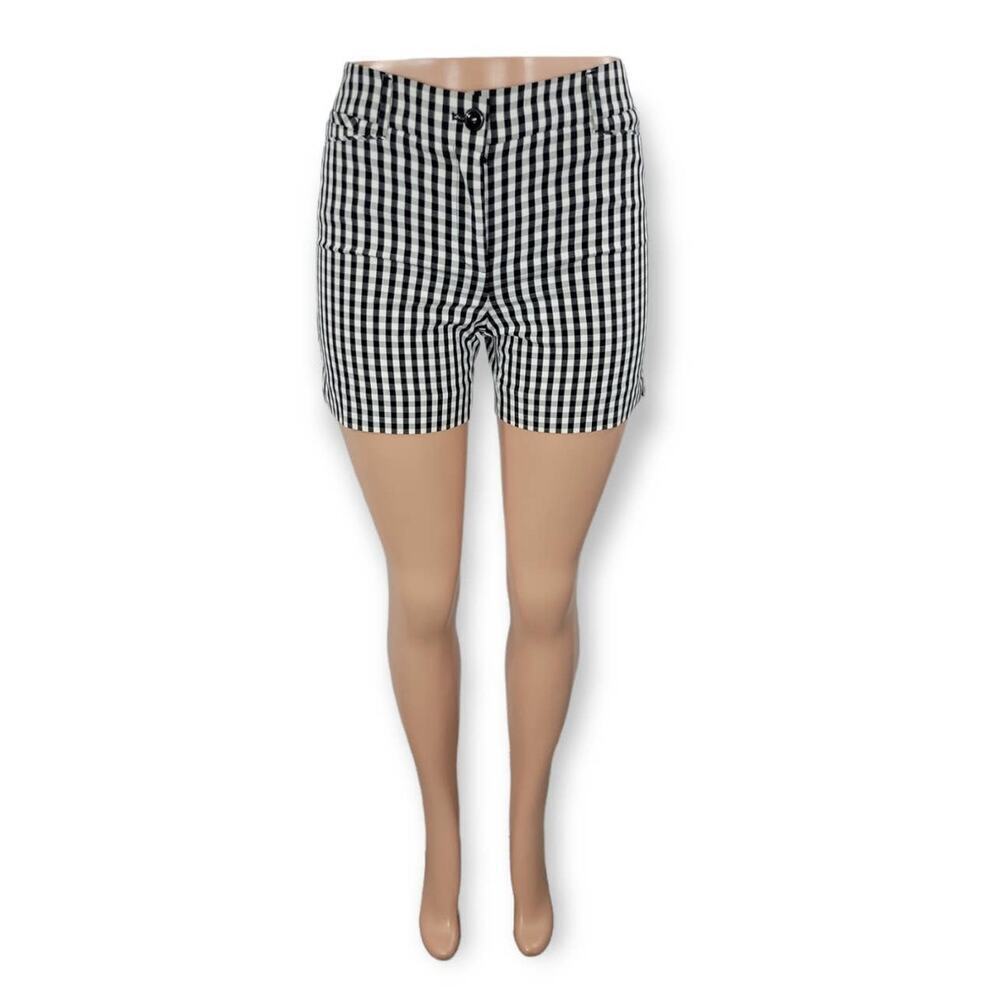 White House Black Market The 5" Short Plaid Gingham Print Size 2 Black White